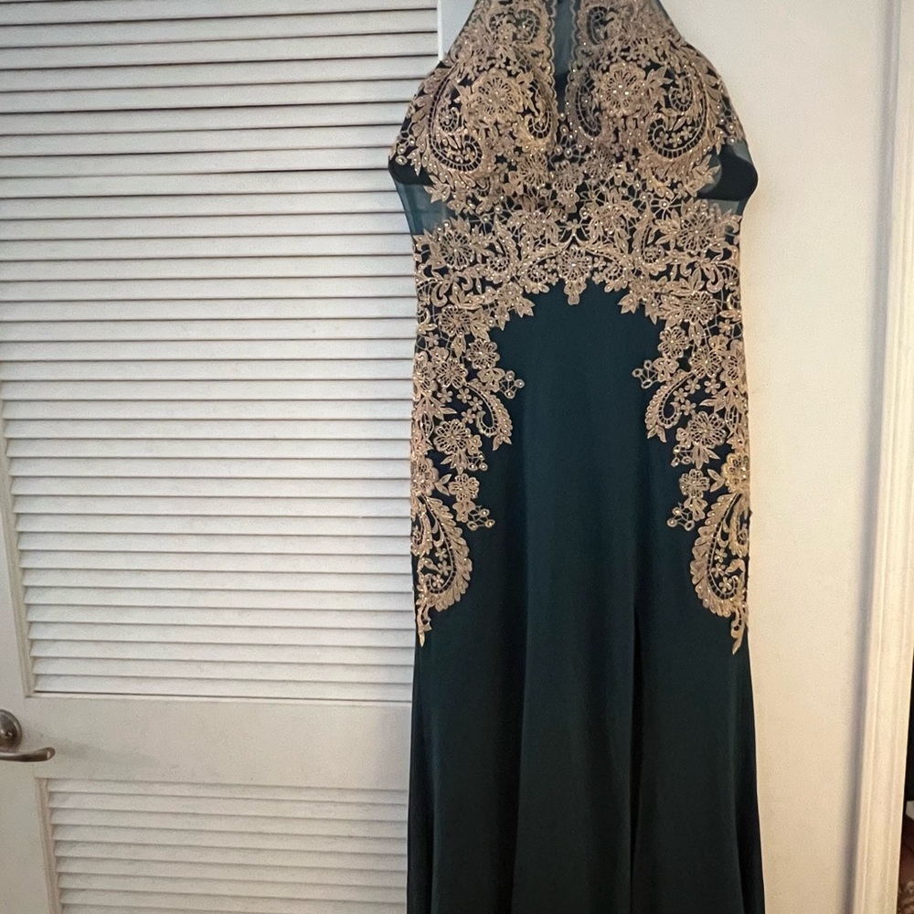 Elegant Green and Gold Lace Dress